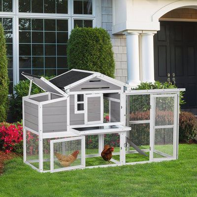 76&quot; Wooden Chicken Coop Hen House with Outdoor Run Nesting Box Slide-out Tray