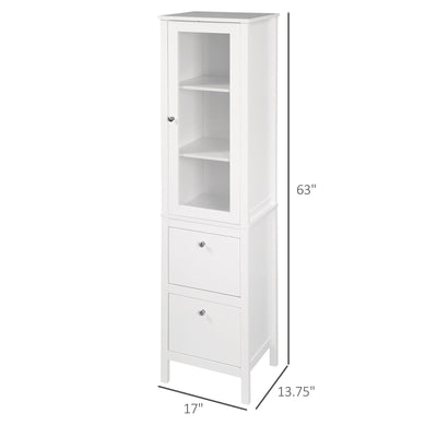 kleankin Freestanding Bathroom Cabinet with Tempered Glass Door and 2 Drawers