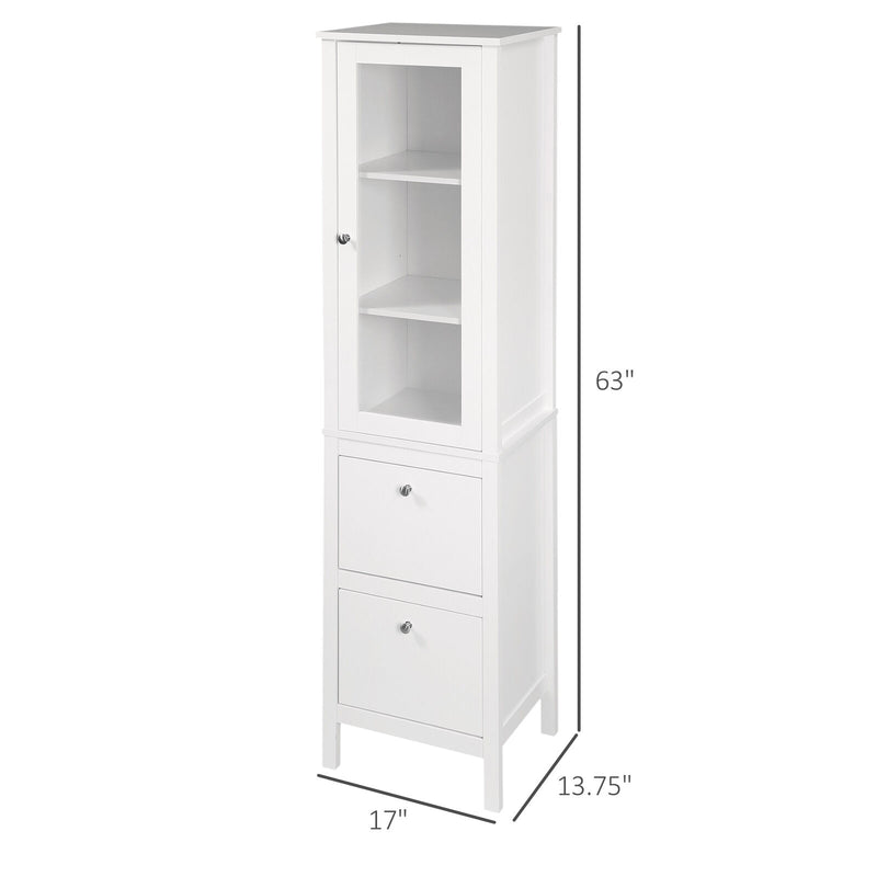 kleankin Freestanding Bathroom Cabinet with Tempered Glass Door and 2 Drawers