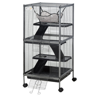 Large Rolling Metal Small Animal Cage with Hammock &amp; 4 Doors, Removable Tray 842525195133