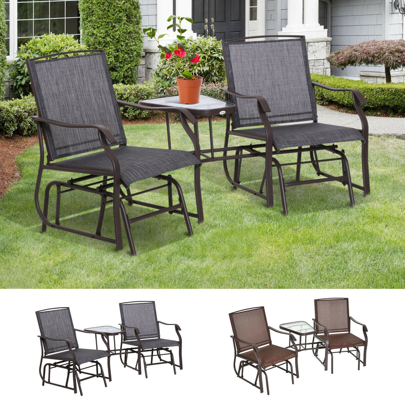 Patio Double Glider Chairs Garden Bench with Center Table Backyard Furniture