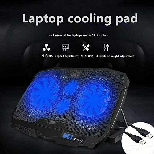 12-16.3 inch Laptop Cooler Cooling Pad with 4 Quiet Fans 1400 RPM & LCD Screen