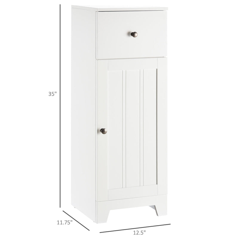 White Bathroom Storage Cabinet Unit with 1 Drawer, 1 Door and Adjustable Shelf