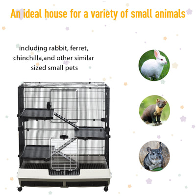 Small Animal Cage Rolling Rabbit Pet Play House w/ Platform Ramp Removable Tray 842525115650