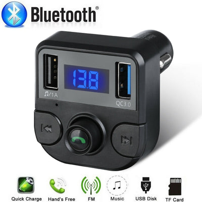 Bluetooth 5.0 FM Transmitter Hands-Free QC3.0 Car Charger,Support U Disk TF Card