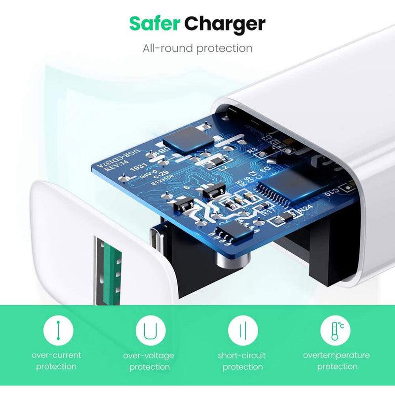 18W QC 3.0 USB Wall Charger Fast Charging For Galaxy S20 Note 10, iPhone 11 XS 8