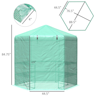 7.4' Portable Hexagonal Walk In Greenhouse 3-Tier Shelves Gardening Flower Plant