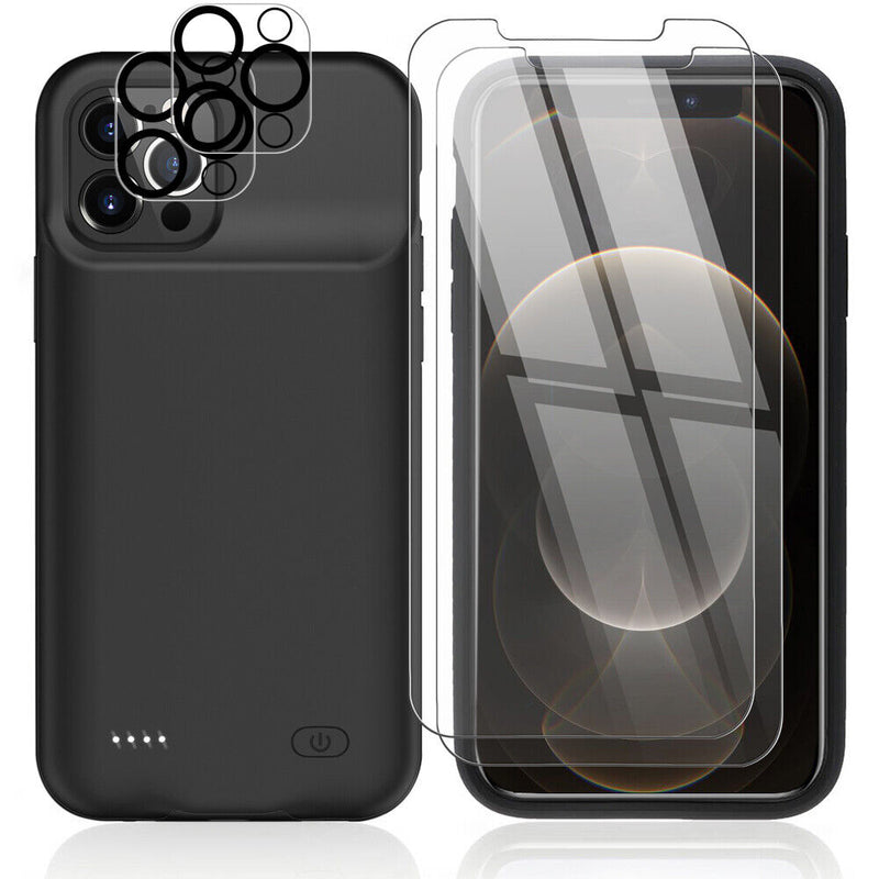 iPhone 12 Pro Max [7000mAh] Protective Charging Case+Screen&Lens Tempered Glass