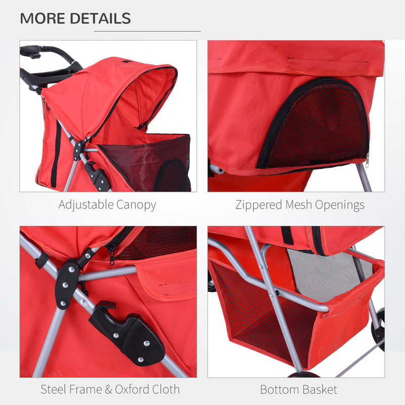 Cat Dog Carrier Cart Foldable Cup Holder with 4 Wheels Storage Basket, Red