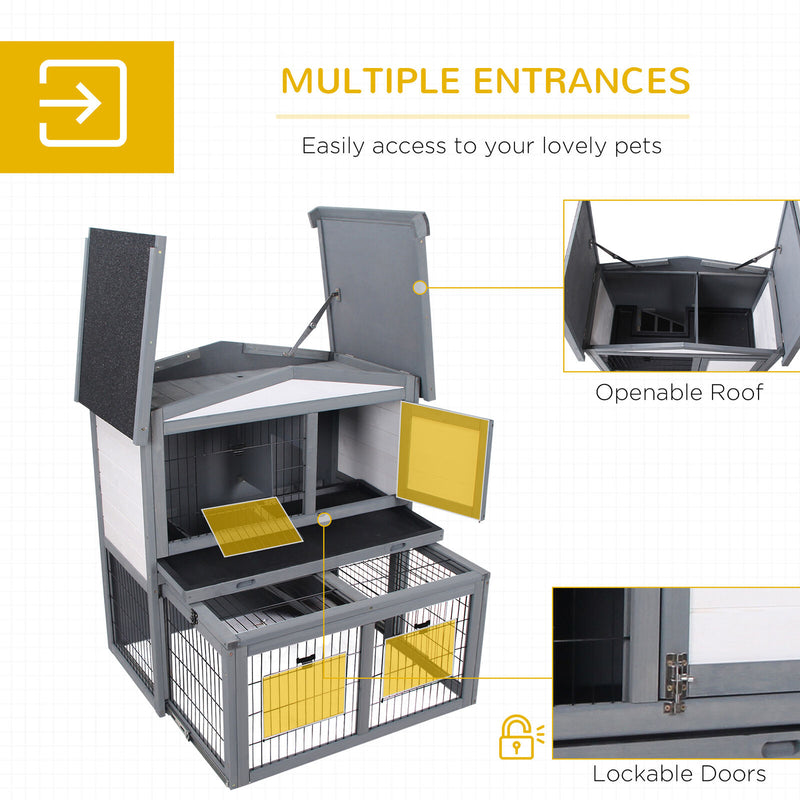 Wood Small Animal Outside Pet Housing Unit with Optional Open Roof and Doors