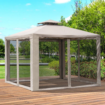 9.5' x 9.5' Outdoor Patio Gazebo Pavilion Canopy Tent w/ 2-Tier Roof Steel Frame
