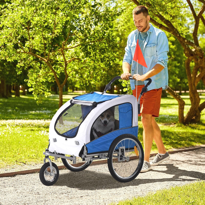 2in1 Pet Dog Bike Bicycle Trailer Stroller Jogger w/Suspension Blue Grey