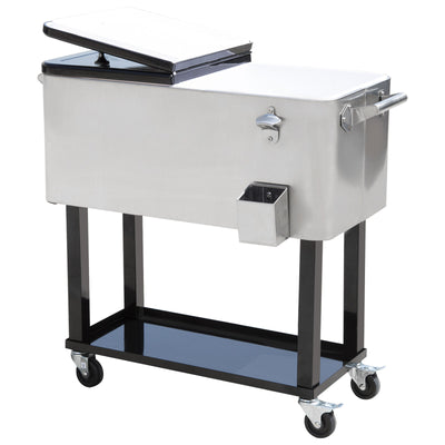 80qt Patio Portable Rolling Cooler Cart Stainless Steel Outdoor Ice Beer Chest