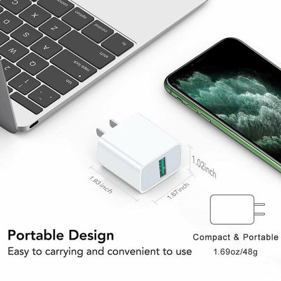 18W QC 3.0 USB Wall Charger Fast Charging For Galaxy S20 Note 10, iPhone 11 XS 8