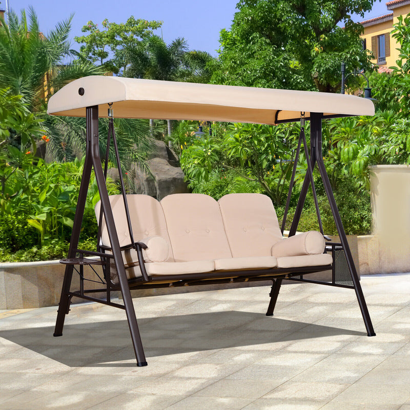 3-Person Outdoor Canopy Patio Cushioned Bench Patio Glider Swing Seat Steel