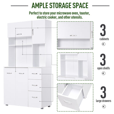 HOMCOM 66" Kitchen Storage Cabinet Microwave Oven Stand Pantry w/3 Drawers,White