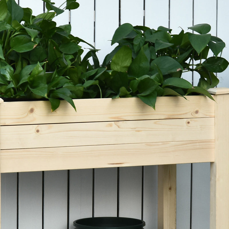 Elevated Natural Garden Plant Stand Outdoor Flower Bed Box Wooden