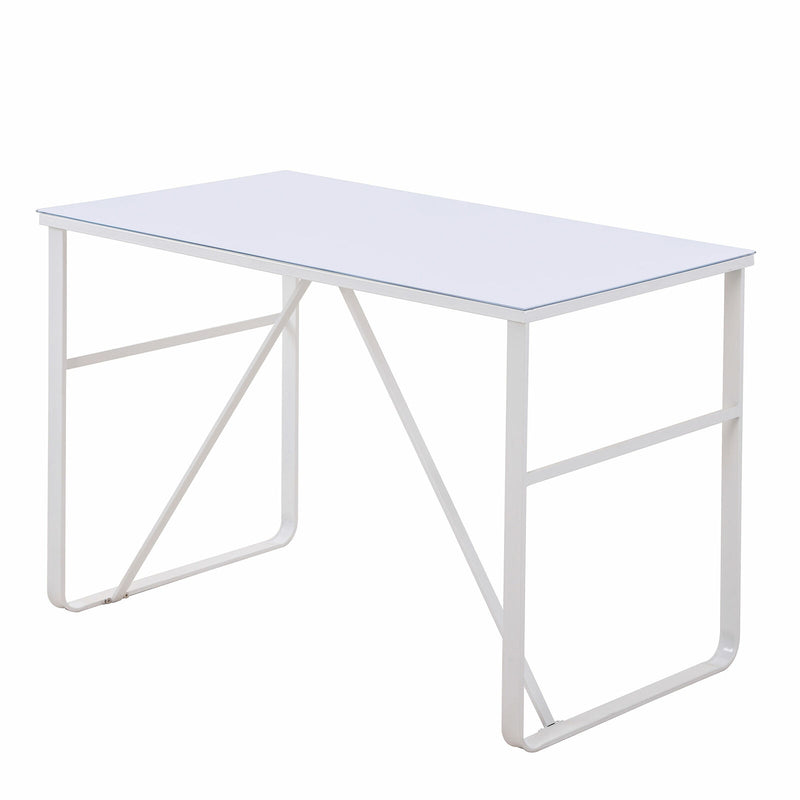 Glass Top Writing Desk Working Station Computer Table for Home, Office, White