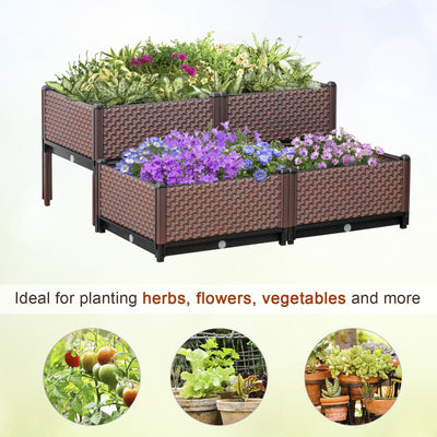 Set of 4 Raised Garden Bed DIY Elevated Planter Box with Self-Watering Design