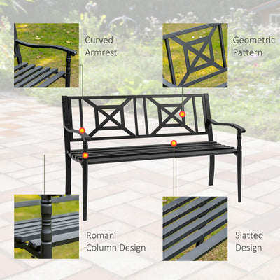 Steel Garden Bench Outdoor Patio Bench for Lawn Deck Yard Porch Entryway Black