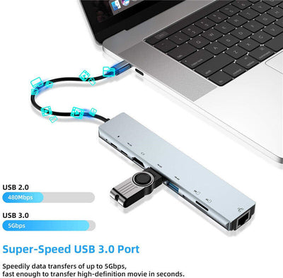 3/5/6/7/8in 1 Type C Hub to USB 3.0 HDMI PD Adapter Docking Station for MacBook