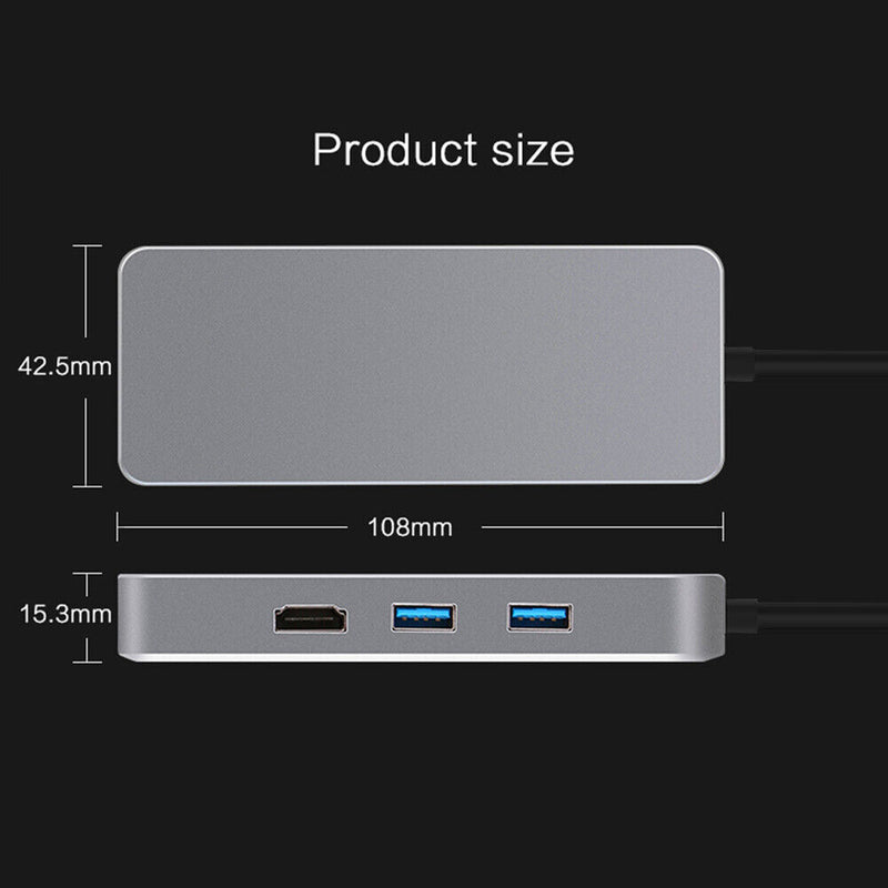 Aluminum Type C Hub with 4K HDMI, RJ45 Ethernet, Card Reader, USB (Space Grey)