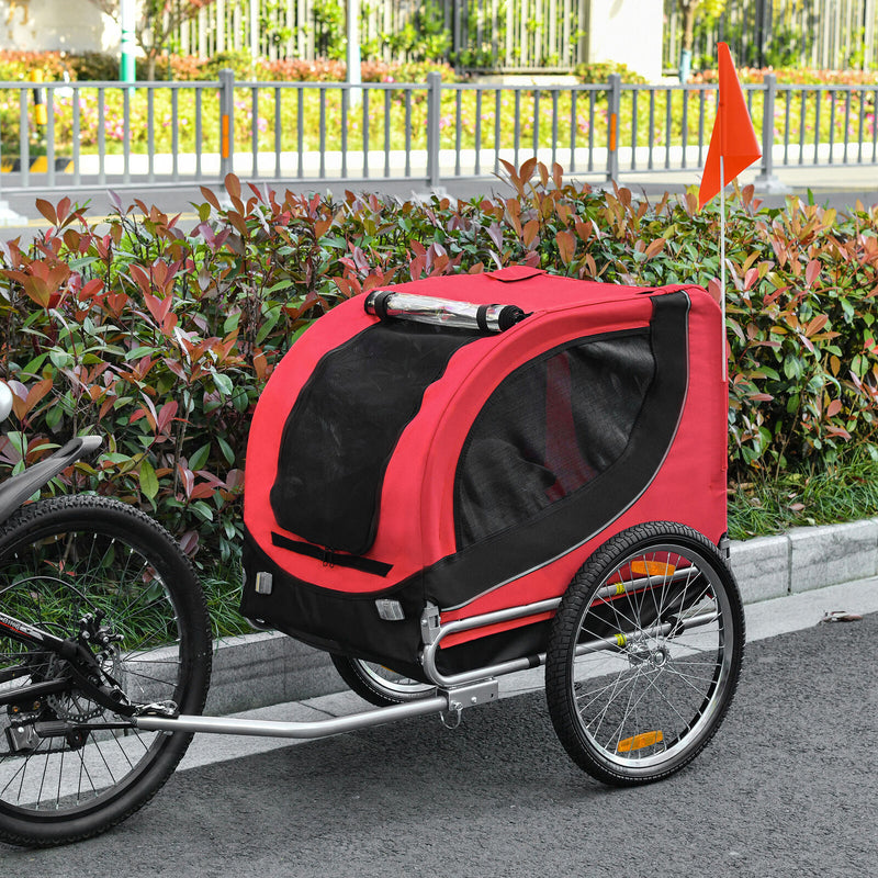 Pet Bike Trailer Dog Cat Travel Carrier Foldable Red