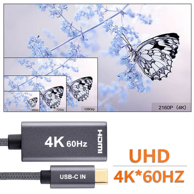 USB C to HDMI Adapter 4K@60Hz Cable [Thunderbolt 3 Compatible]+HDMI 2.0 HD Cable