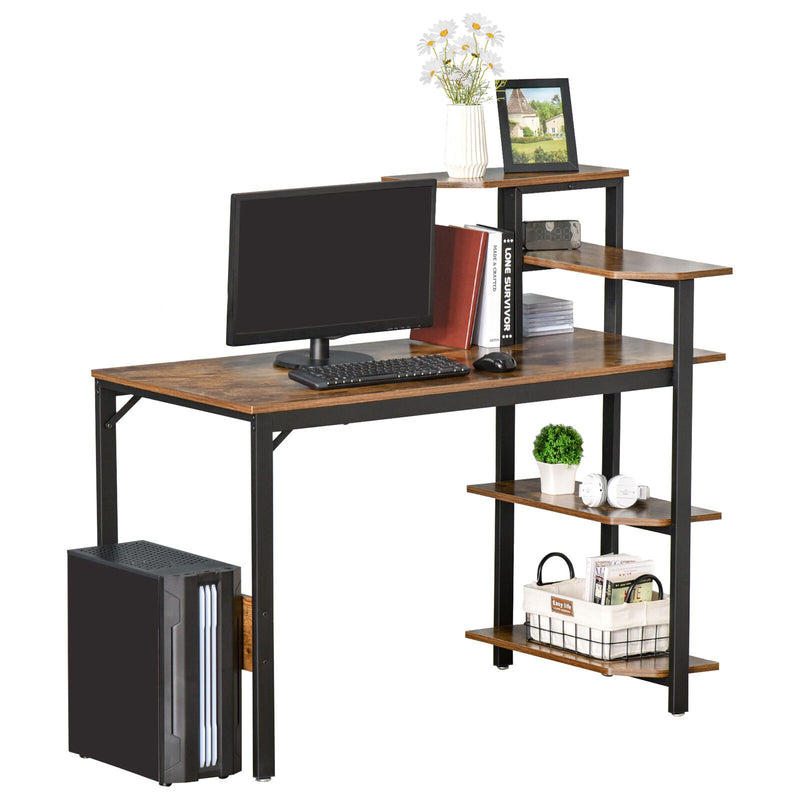 Multi-Tier Writing Table with Storage, Large Tabletop and Steel Frame