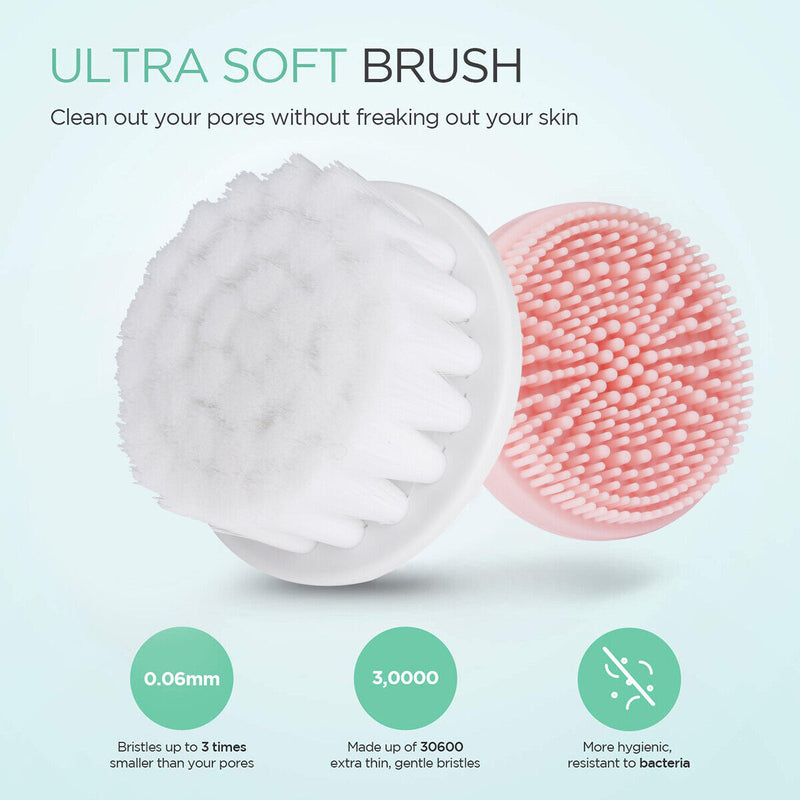 IPX6 Waterproof Sonic Facial Cleansing Brush- 2 Speed Modes, 2 Brush Heads, Base