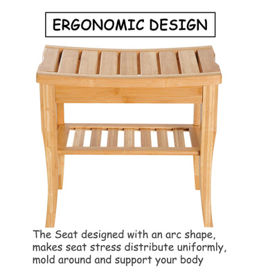 20" Bamboo Shower Bench Bathroom Seat Spa Organizer Storage Shelf