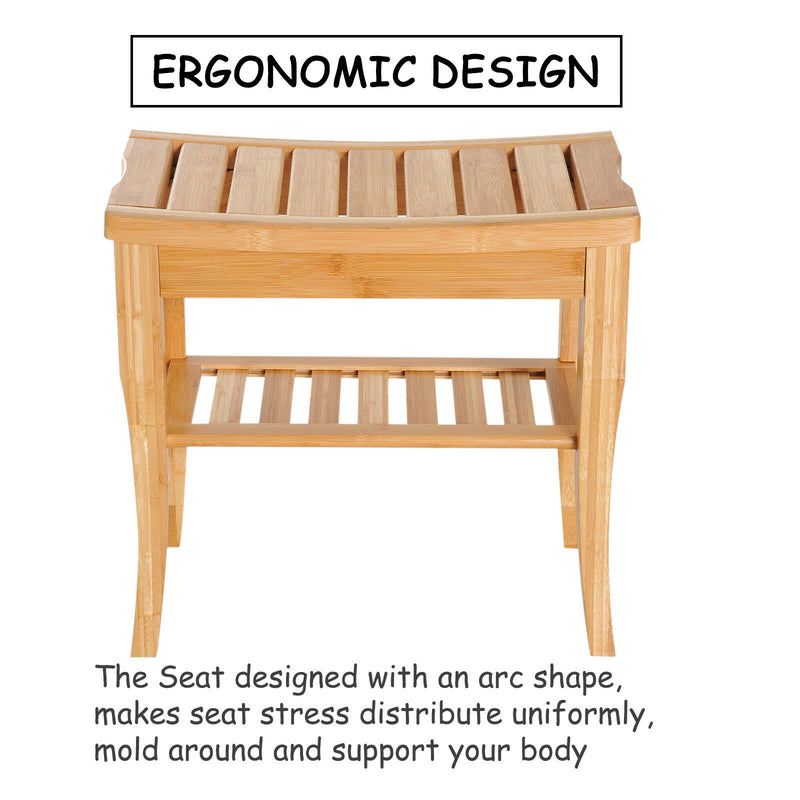 20" Bamboo Shower Bench Bathroom Seat Spa Organizer Storage Shelf