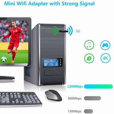 Ac1300Mbps High Speed 802.11Ac WiFi Adapter for Desktop / Laptop, Install Fast