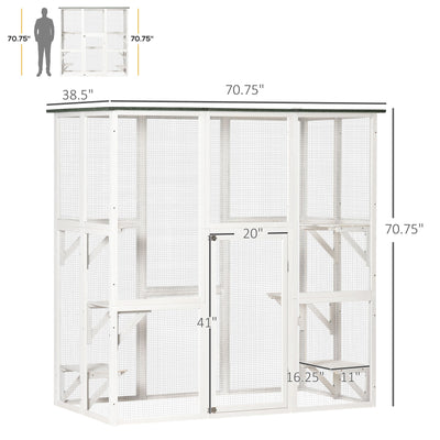 Outdoor Cat House with Weather Protection, Multiple High Ledges, 71&quot; L, White 196393161395