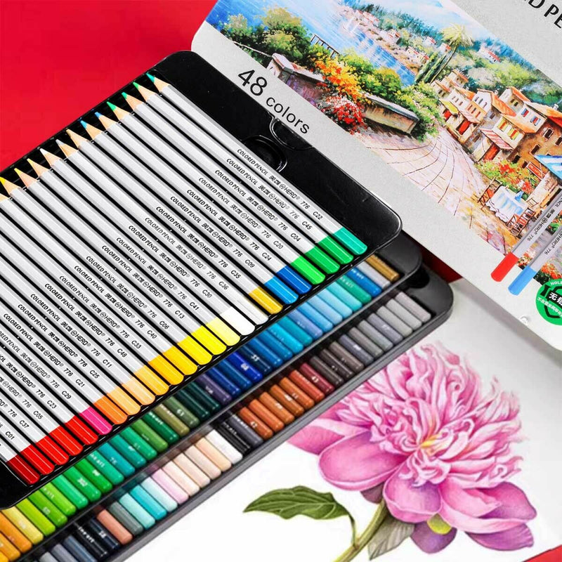 Professional Colored Pencils Set of 48 Color for Drawing Art, Sketching, Shading