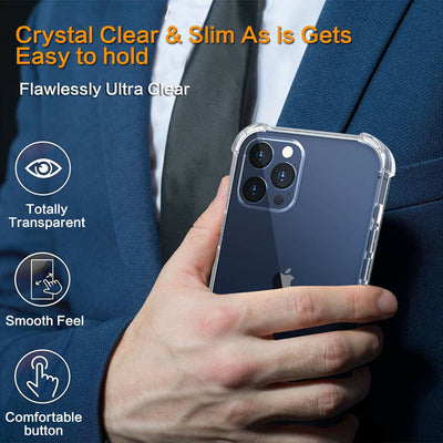 iPhone 12 Mini Shockproof Clear Case & Anti Blue Light Glass & Camera Lens Glass