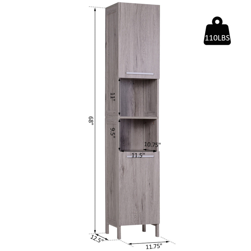 kleankin Tall Free Standing Bathroom Storage Cabinet Wood Grain Organizer