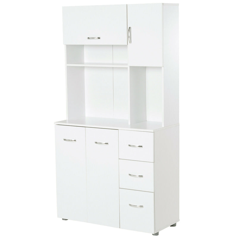 HOMCOM 66" Kitchen Storage Cabinet Microwave Oven Stand Pantry w/3 Drawers,White