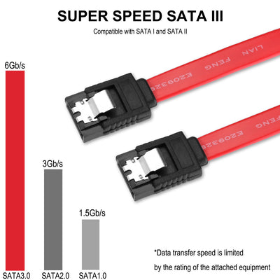 3-12PACK SATA Cable III 6Gbps Straight HDD SDD Data Cable with Locking Latch,Red