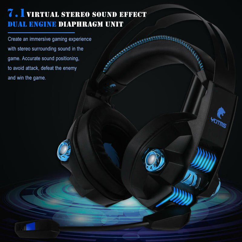 Wired Stereo Bass 7.1 Surround Gaming Headset for PC with Noise Canceling Mic