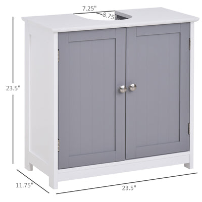 Short Pedestal Sink Washroom Storage Furniture w/Double Doors and Moveable Shelf