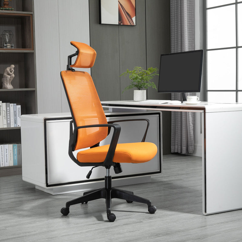 Mesh Office Chair High Back Swivel Task Chair w/ Rotate Headrest, Orange