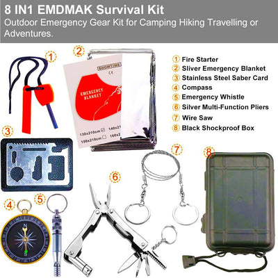 Multi-Purpose Outdoor Survival Equipment 9 in 1 Emergency SOS Camping Kit Tools