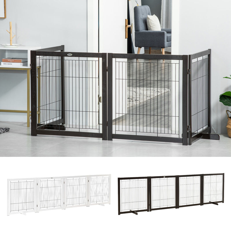 Freestanding Folding Pet Gate 4 Panels Dog Puppy Barrier with Support Feet