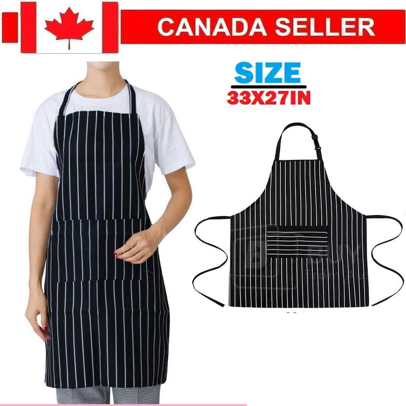 Men Women Bib Apron with Pocket Kitchen Cooking black &amp; white STRIPES Apron