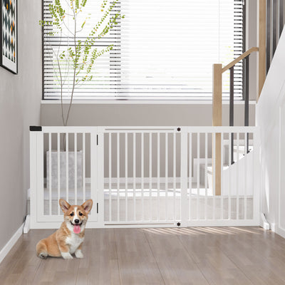 Adjustable Wooden Pet Gate, Freestanding Dog Fence Lockable Doorway, Hall, White 196393070840