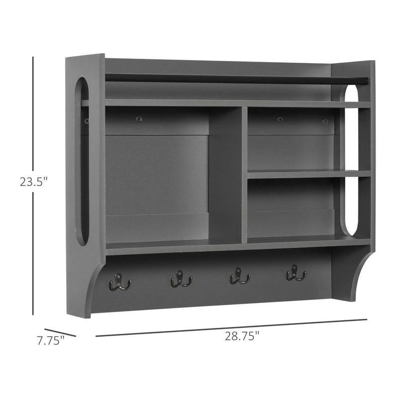 Wall-Mounted Hanging Storage Furniture with 4 Open Units and Coat Rack for Home