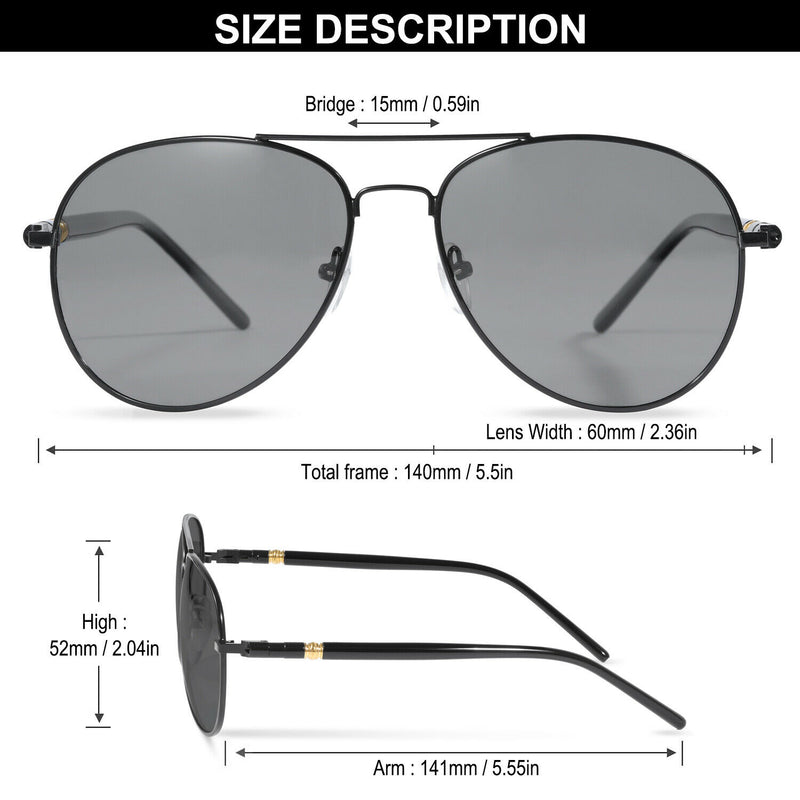 Photochromic Sunglasses, Aviator Polarized Driving Glasses w/Large Metal Frame
