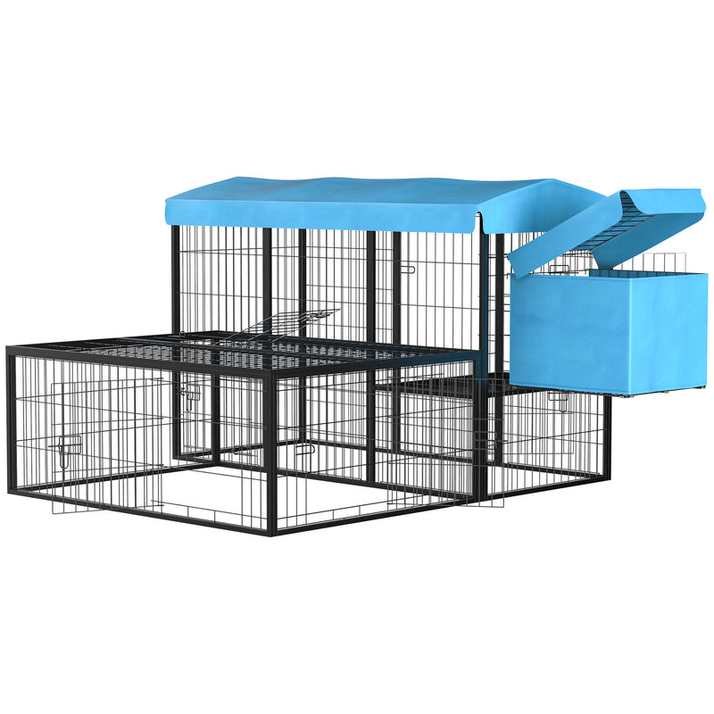 Metal Chicken Coop, Outdoor Poultry Cage, w/ Run, Nesting Box, Canopy, Blue 196393165836