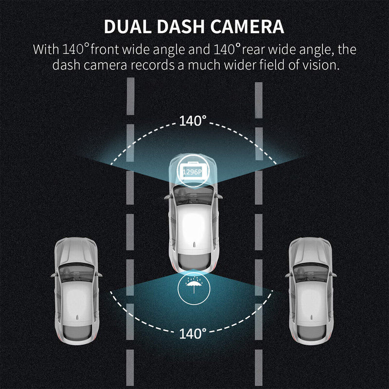 Wide Angle HDR with 4.0" LCD Display Night Vision Dash Cam Front and Rear 1296P